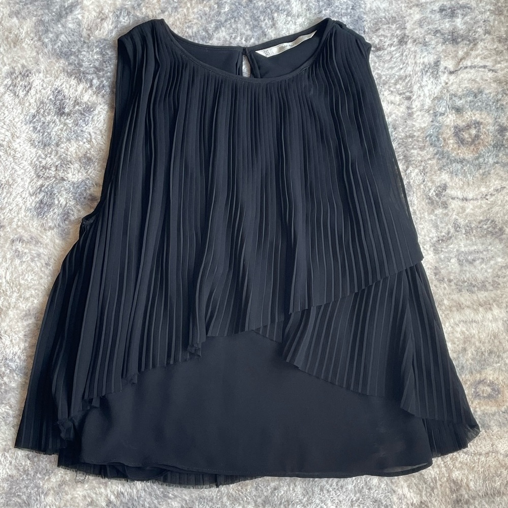 Zara Black Sleeveless Asymmetrical Pleated Top